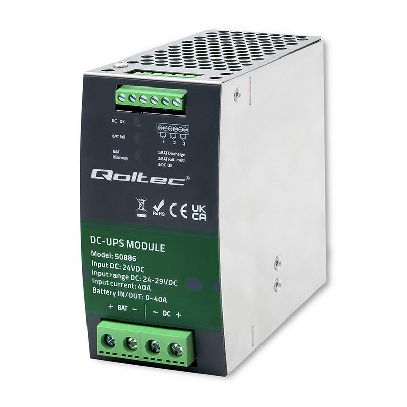 QOLTEC MODUŁ UPS DC NA SZYNĘ DIN | 40A | 24V QOLTEC MODUŁ UPS DC NA SZYNĘ DIN | 40A | 24V