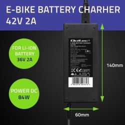 QOLTEC ŁADOWARKA DO BATERII ROWERU ELEKTRYCZNEGO 36V | 42V | 2A | 5.52.5