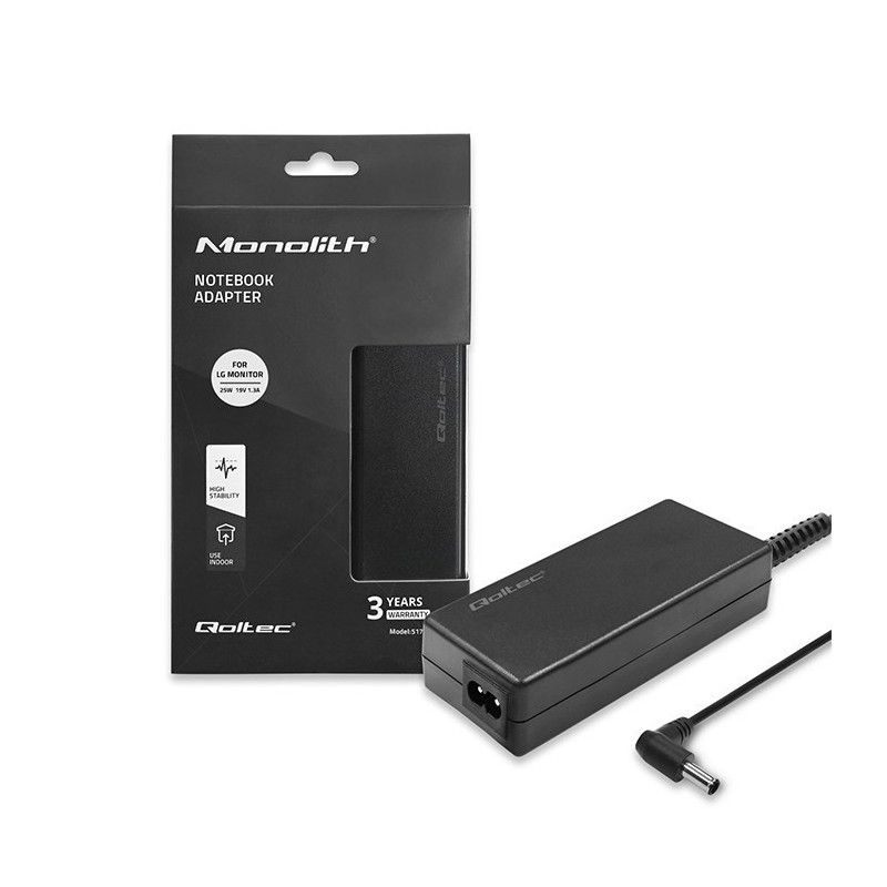 QOLTEC ZASILACZ DO MONITORA LG 25W | 19V | 1.3A | 6.54.4 |+KABEL ZASILAJĄCY