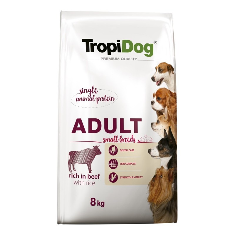 TROPIDOG Premium Adult Small Wołowina z ryżem - sucha karma dla psa - 8 kg