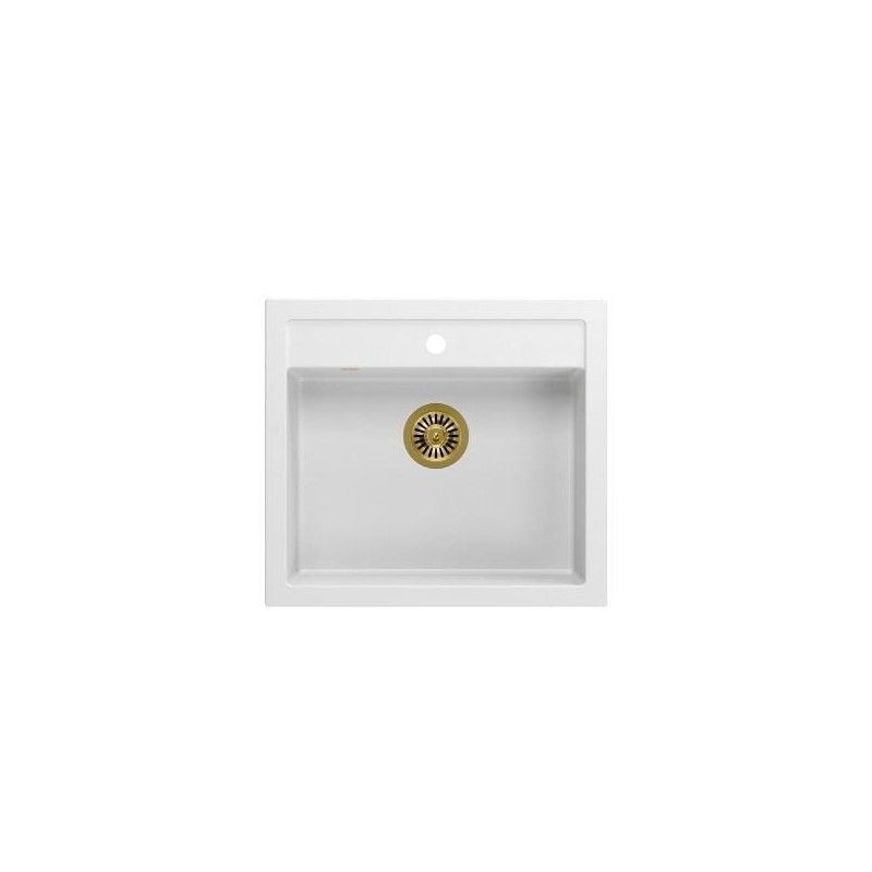 Zlewozmywak granitowy QUADRON BILL 110 biały wpuszczany + syfon save space w kolorze PVD