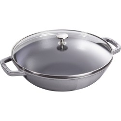 Wok żeliwny z pokrywką Staub - 30 cm, Grafitowy