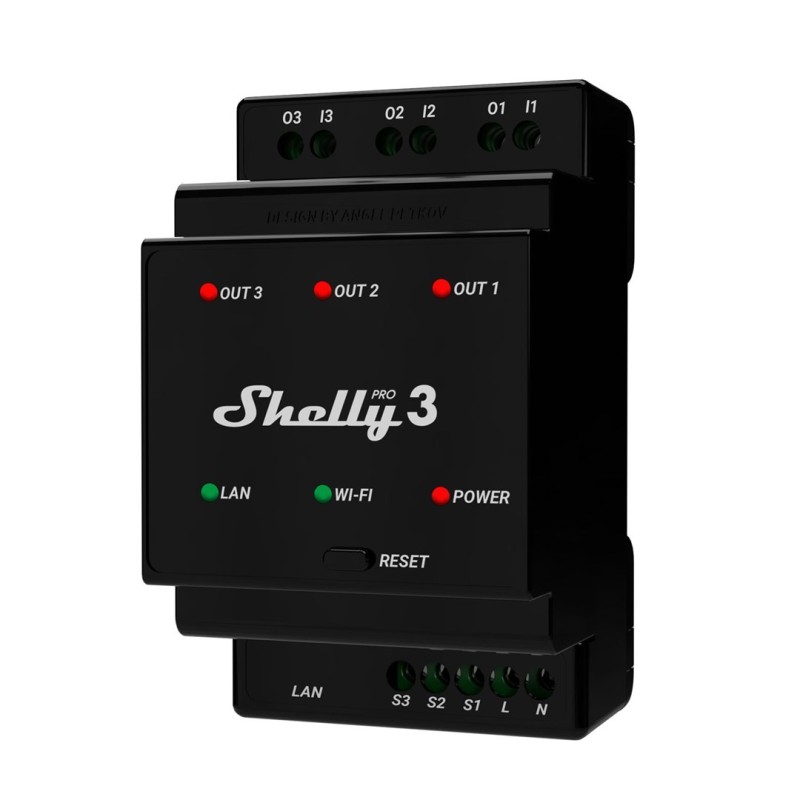 Inteligentny przełącznik Shelly "Pro 3" WLAN & LAN switching drive 3 x 16 A Inteligentny przełącznik Shelly "Pro 3" WLAN & LAN switching drive 3 x 16 A