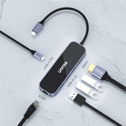 UNITEK HUB USB-C 3.1, RJ-45,3XUSB-A,HDMI,4K,PD100W
