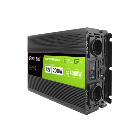 GREEN CELL PRZETWORNICA LCD 12V/230V 2000W/4000W CZYSTY SINUS INVGC12P2000LCD