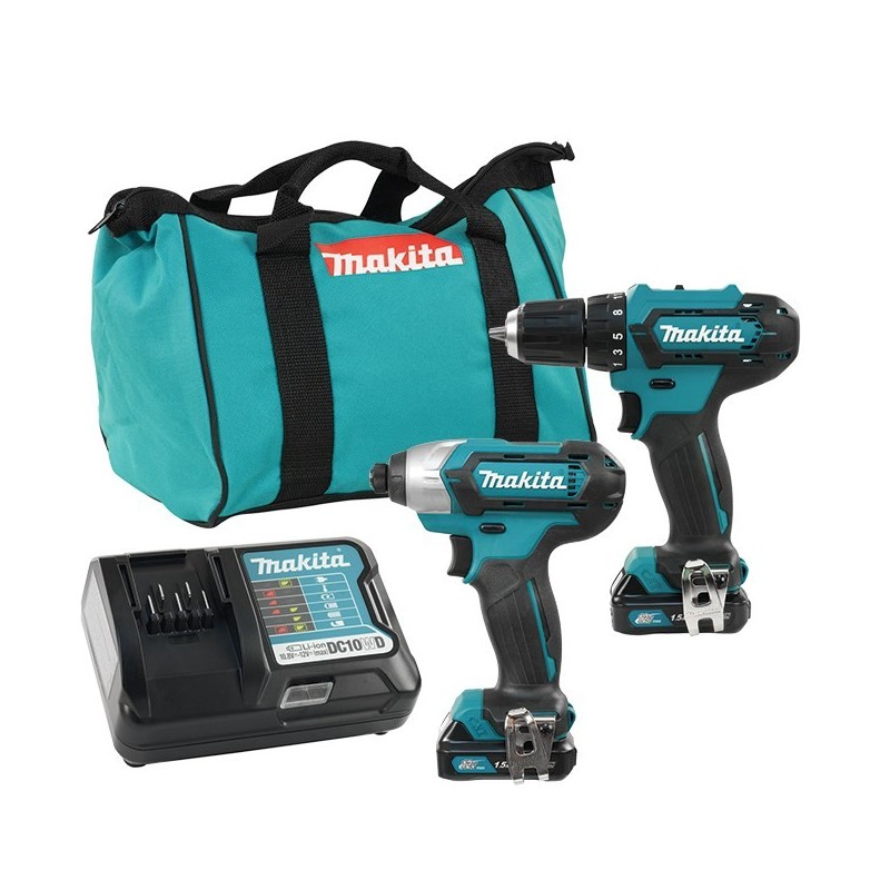 MAKITA CLX224X zestaw narzędzi akumulatorowych COMBO DF333D wiertarko-wkrętarka 30Nm + TD110D zakrętarka udarowa 110Nm 1/4 CXT