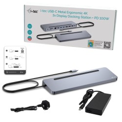i-tec C31FLAT2PDPRO100W stacja dokująca Przewodowa USB 3.2 Gen 1 (3.1 Gen 1) Type-C Srebrny