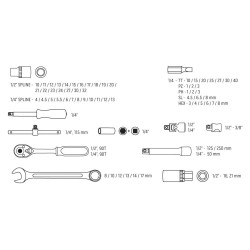 Neo Klucze nasadowe 1/4" 1/2" 71szt. 08-690