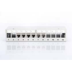 Panel krosowy modularny desktop 12x keystone, ekranowany, szary, prowadnica kabli, pola opisowe