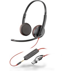 Poly Blackwire 3225 Stereo USB-C Headset +3.5mm Plug +USB-C/A Adapter (Bulk)