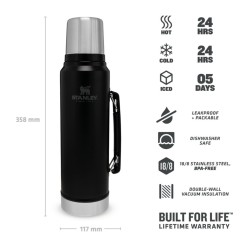Stanley termos LEGENDARY CLASSIC - MATTE BLACK 1L