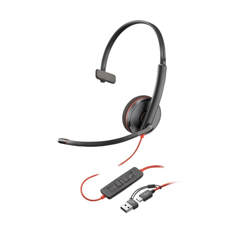 Zestaw słuchawkowy Poly Blackwire 3210 Monaural USB-C Black + Adapter USB-C/A (Bulk)