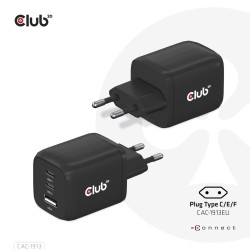 CLUB3D CAC-1913 ładowarka do urządzeń przenośnych Telefon komórkowy, Laptop, Smartfon, Uniwersalne Czarny Prąd przemienny