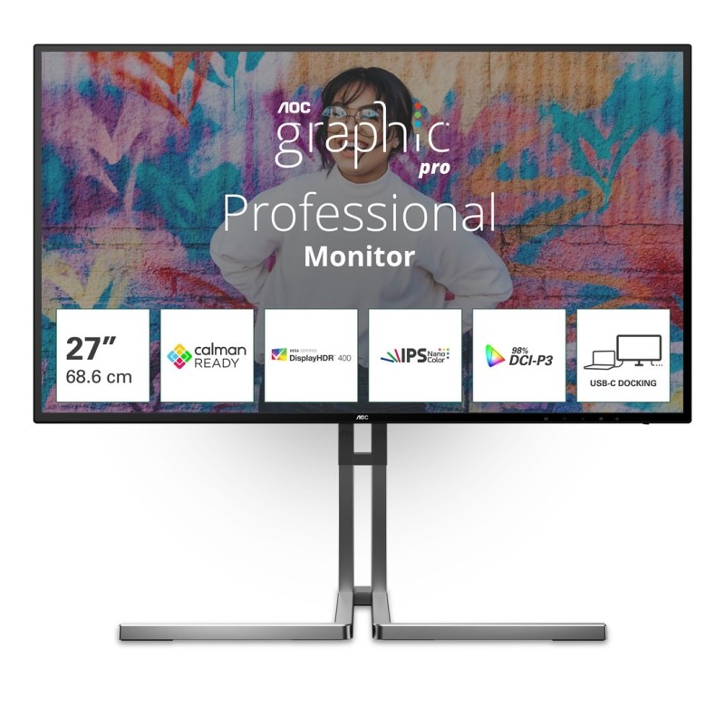 AOC U27U3CV monitor komputerowy 68,6 cm (27") 3840 x 2160 px 4K Ultra HD LCD Czarny AOC U27U3CV monitor komputerowy 68,6 cm (27") 3840 x 2160 px 4K Ultra HD LCD Czarny