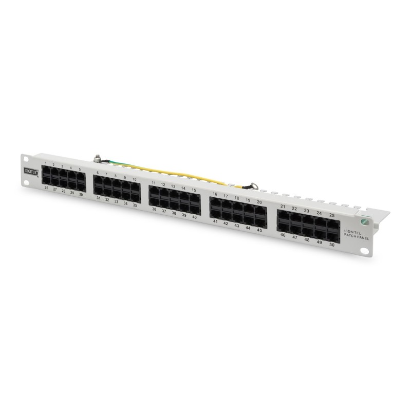 Digitus Panel krosowy (patch panel) ISDN 19" 50x RJ45 (8P4C), LSA poziom, kat.3, nieekranowany, 1U, szary Digitus Panel krosowy (patch panel) ISDN 19" 50x RJ45 (8P4C), LSA poziom, kat.3, nieekranowany, 1U, szary