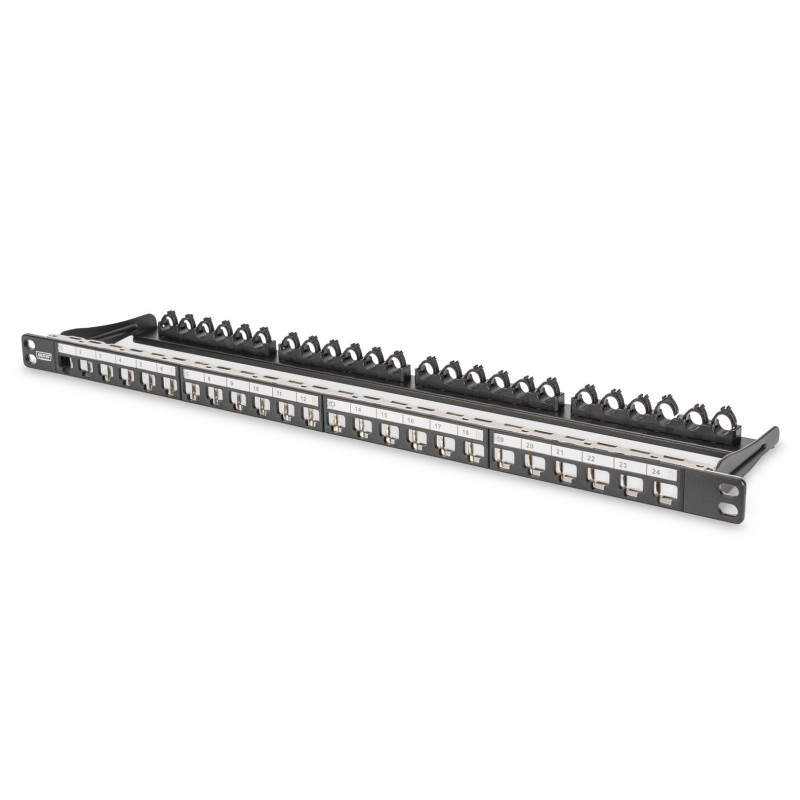Panel krosowy high density 19" 24x keystone, ekranowany, 0.5U, czarny, prowadnica kabli, pola opisowe Panel krosowy high density 19" 24x keystone, ekranowany, 0.5U, czarny, prowadnica kabli, pola opisowe