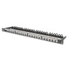 Panel krosowy high density 19" 24x keystone, ekranowany, 0.5U, czarny, prowadnica kabli, pola opisowe
