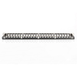 Panel krosowy high density 19" 24x keystone, ekranowany, 0.5U, czarny, prowadnica kabli, pola opisowe