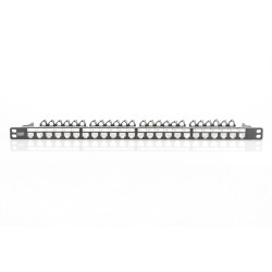Panel krosowy high density 19" 24x keystone, ekranowany, 0.5U, czarny, prowadnica kabli, pola opisowe