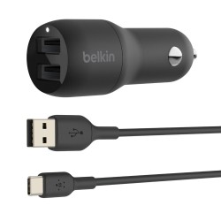 Ładowarka samochodowa DUAL USB-A z kablem USB-C 1m 24W czarna