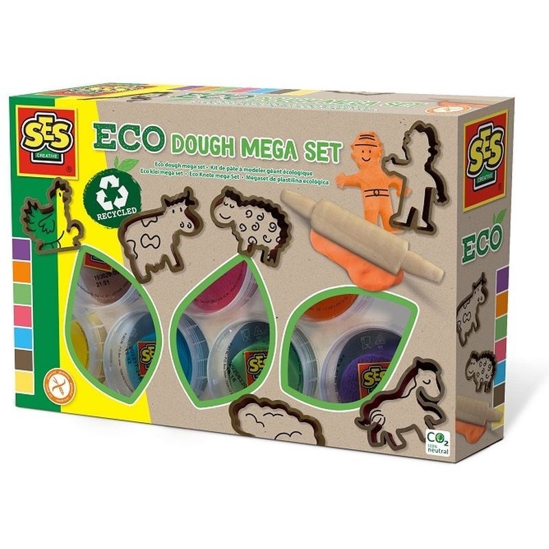 SES Creative Eco dough mega set Ciasto do modelowania Niebieski, Brązowy, Zielony, Pomarańczowy, Fioletowy, Czerwony, Żółty