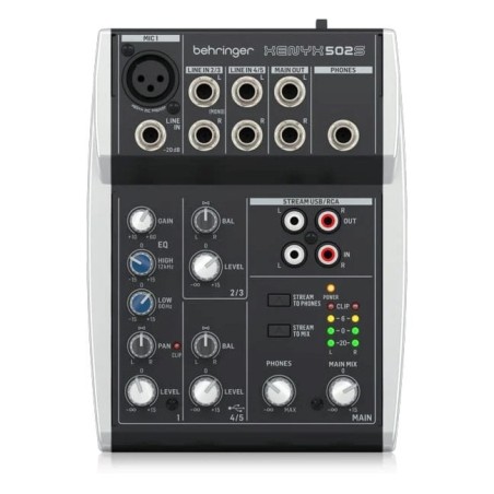 Behringer 502S - 5-kanałowy kompaktowy mikser analogowy z interfejsem USB zaprojektowany specjalnie do obsługi podcastów,