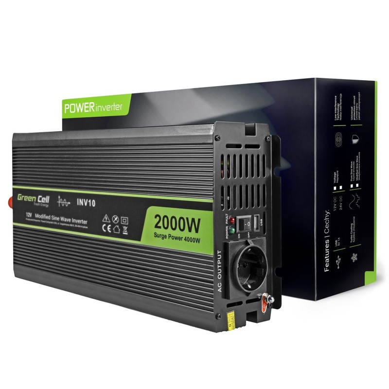 GREEN CELL PRZETWORNICA INV10 12V-230V 2000W/4000W MODYFIKOWANA SINUSOIDA GREEN CELL PRZETWORNICA INV10 12V-230V 2000W/4000W MODYFIKOWANA SINUSOIDA