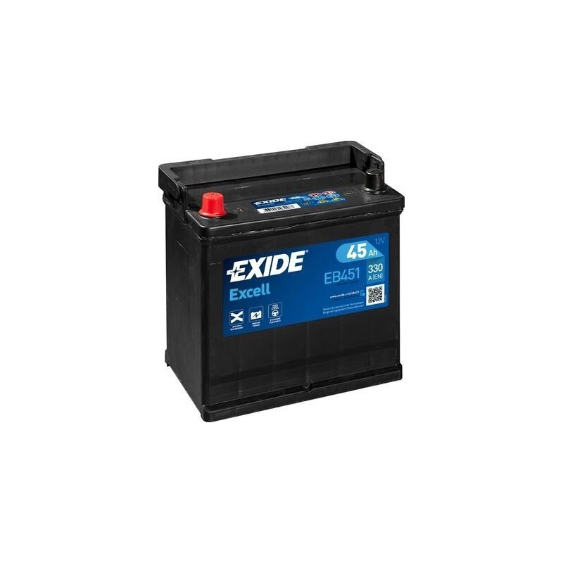 Akumulator EXIDE 12V 45Ah/330A EXCELL (L+ en) 220x135x225 B01 - stopka o wysokości 10.5 mm (rozruchowy)
