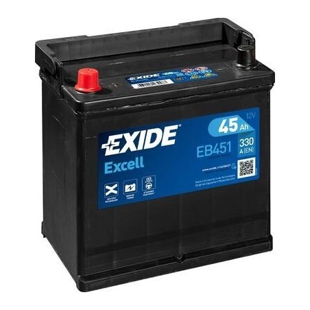Akumulator EXIDE 12V 45Ah/330A EXCELL (L+ en) 220x135x225 B01 - stopka o wysokości 10.5 mm (rozruchowy)