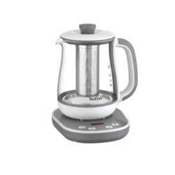 TEFAL Czajnik Tastea | BJ551B10 | Czajnik do herbaty | 1400 W | 1,5 L | Szkło | Podstawa obrotowa 360° | Szary/Biały