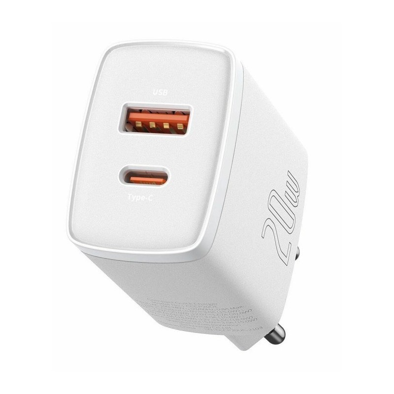 BASEUS ŁADOWARKA SIECIOWA USB, USB-C (BIAŁA)