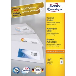 Avery 3474 samoprzylepne etykiety Prostokąt Na stałe Biały 2400 szt.