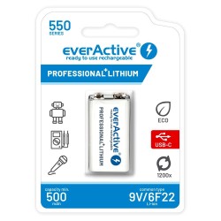EVERACTIVE AKUMULATOREK 6F22/9V LI-ION 550 MAH Z USB TYP C EVHR22-550C
