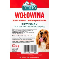 PETITTO Miękkie kiełbaski z wołowiną - przysmak dla psa - 500g