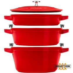 Zestaw 3 naczyń żeliwnych z pokrywką STAUB 40508-387-0 - czerwony 24 cm