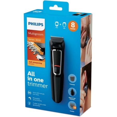 Philips MULTIGROOM Series 3000 Trymer do twarzy i włosów 8 w 1 z 8 nasadkami