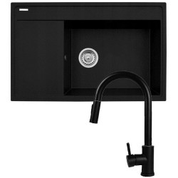 Zestaw - Zlewozmywak PYRAMIS CAMEA (79x50) 1B 1D R + Bateria IDEA Black Edition - 070168502BE - Volcano