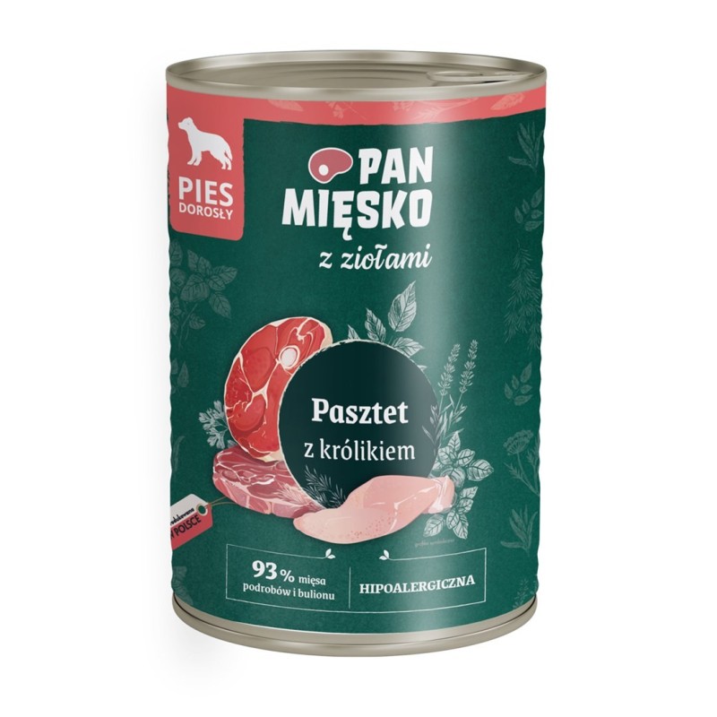 Pan Mięsko Pasztet z królikiem i ziołami karma mokra dla psa 400g Pan Mięsko Pasztet z królikiem i ziołami karma mokra dla psa 400g