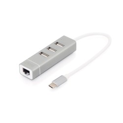 Digitus 3-portowy hub USB 2.0 i adapter LAN Fast Ethernet ze złączem Type-C™