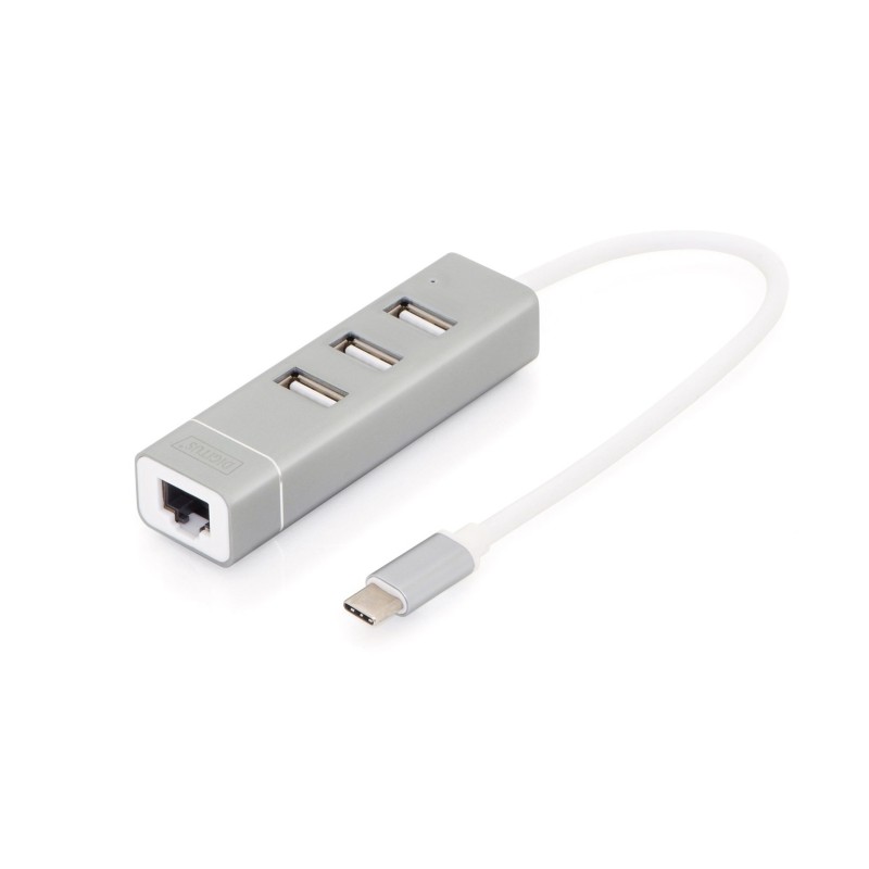 Digitus 3-portowy hub USB 2.0 i adapter LAN Fast Ethernet ze złączem Type-C™