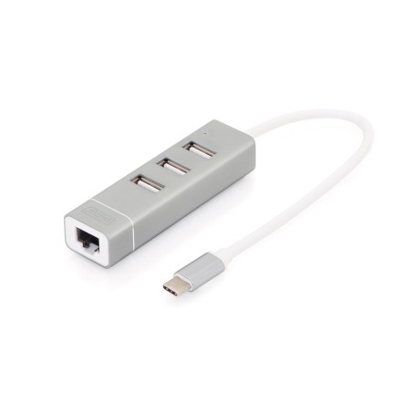 Digitus 3-portowy hub USB 2.0 i adapter LAN Fast Ethernet ze złączem Type-C™