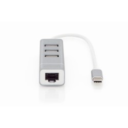 Digitus 3-portowy hub USB 2.0 i adapter LAN Fast Ethernet ze złączem Type-C™