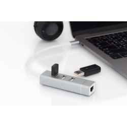 Digitus 3-portowy hub USB 2.0 i adapter LAN Fast Ethernet ze złączem Type-C™