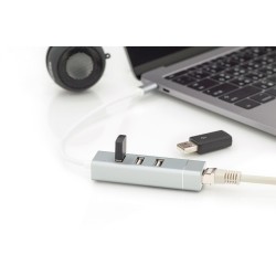 Digitus 3-portowy hub USB 2.0 i adapter LAN Fast Ethernet ze złączem Type-C™