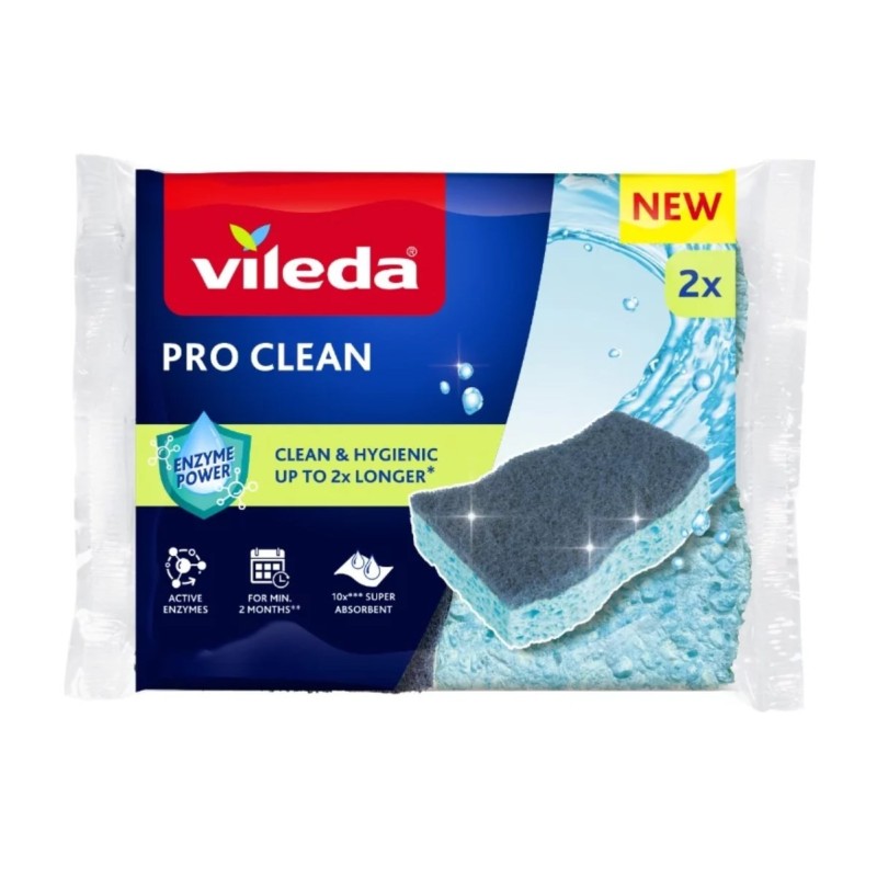 Zmywak wiskozowy z enzymami Vileda Pro Clean 2szt. Zmywak wiskozowy z enzymami Vileda Pro Clean 2szt.