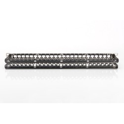 Panel krosowy high density 19" 48x keystone, ekranowany, 1U, czarny, prowadnica kabli,pola opisowe