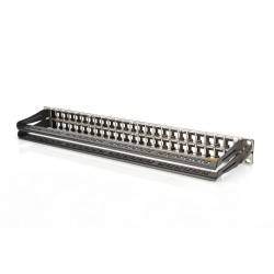 Panel krosowy high density 19" 48x keystone, ekranowany, 1U, czarny, prowadnica kabli,pola opisowe