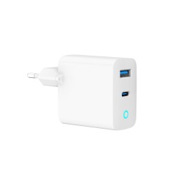 GEMBIRD 2-PORTOWA SZYBKA ŁADOWARKA SIECIOWA GAN (PD) USB (A+C), 45W, LED, BIAŁA