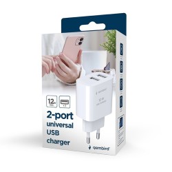 GEMBIRD 2-PORTOWA ŁADOWARKA SIECIOWA 2X USB-A, CZARNA