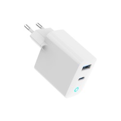 GEMBIRD 2-PORTOWA SZYBKA ŁADOWARKA SIECIOWA GAN (PD) USB (A+C), 30W, LED, BIAŁA